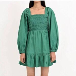 Benjanan Green Square Neck Puff Sleeve Dress - Long Sleeve - NWT - Size Medium